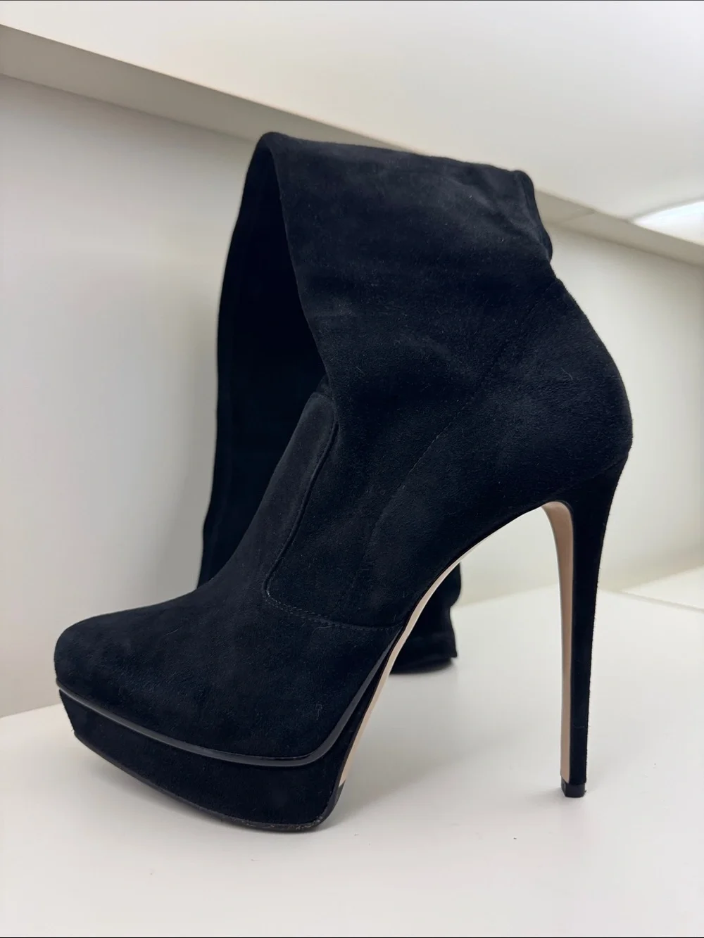 Black Suede Over-the-Knee Stiletto Boot with Platform — Women